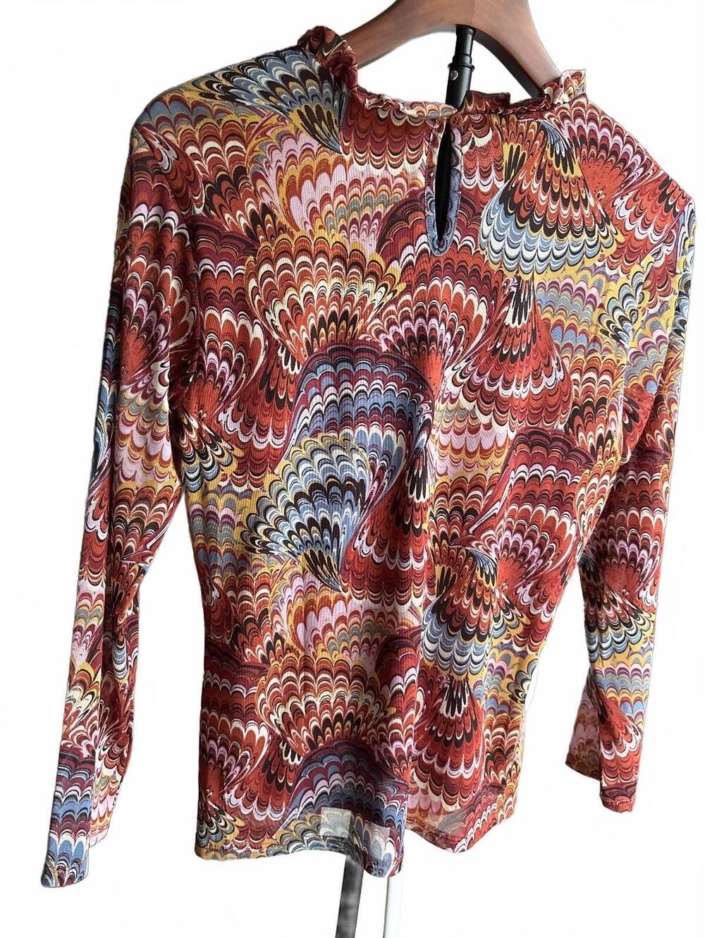 Marbled Knit Ruffleneck Top M - Picture 2 of 8